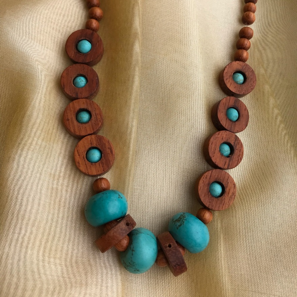 Wooden and  turquiose  necklace